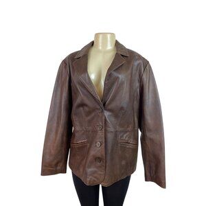 Venezia Women's Distressed  Brown Leather Jacket  Size 18/20
